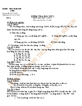 Kiểm tra học kỳ I môn hóa học - Lớp 9 thời gian làm bài 45 phút